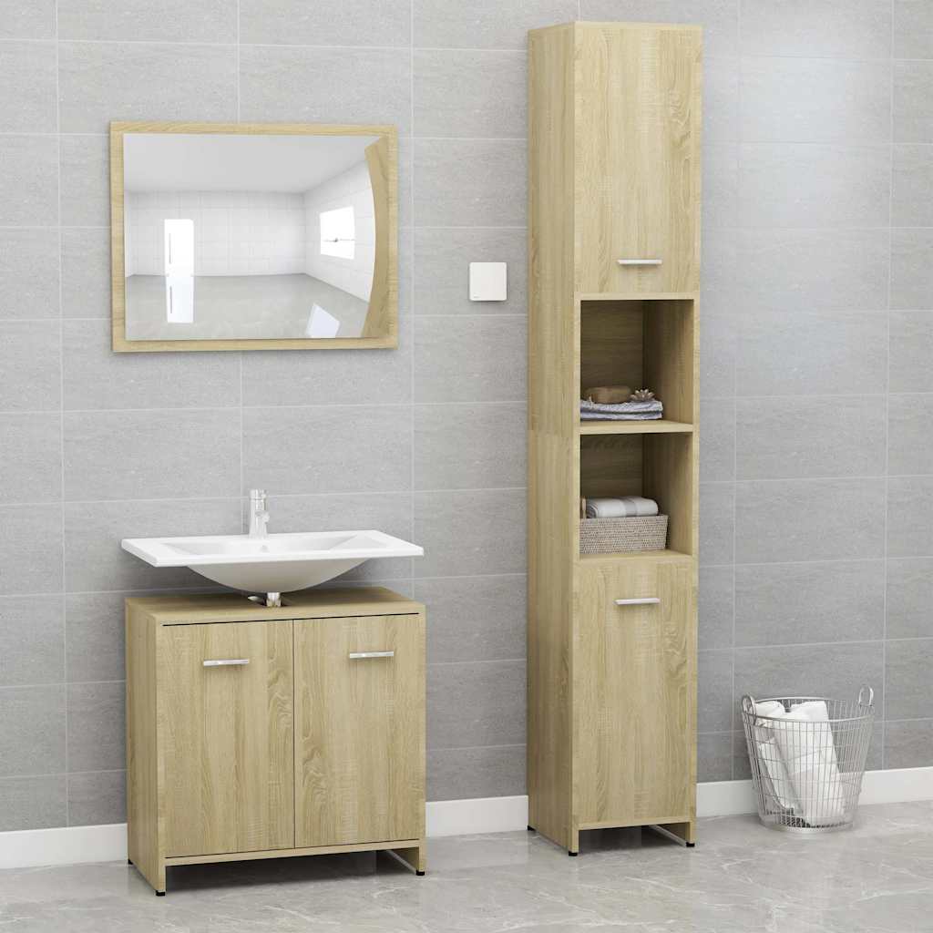3 Piece Bathroom Furniture Set Sonoma Oak Engineered Wood