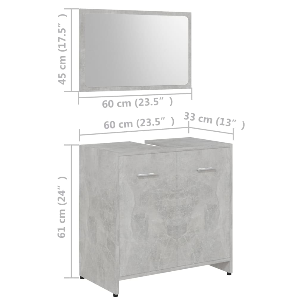 3 Piece Bathroom Furniture Set Concrete Grey Engineered Wood