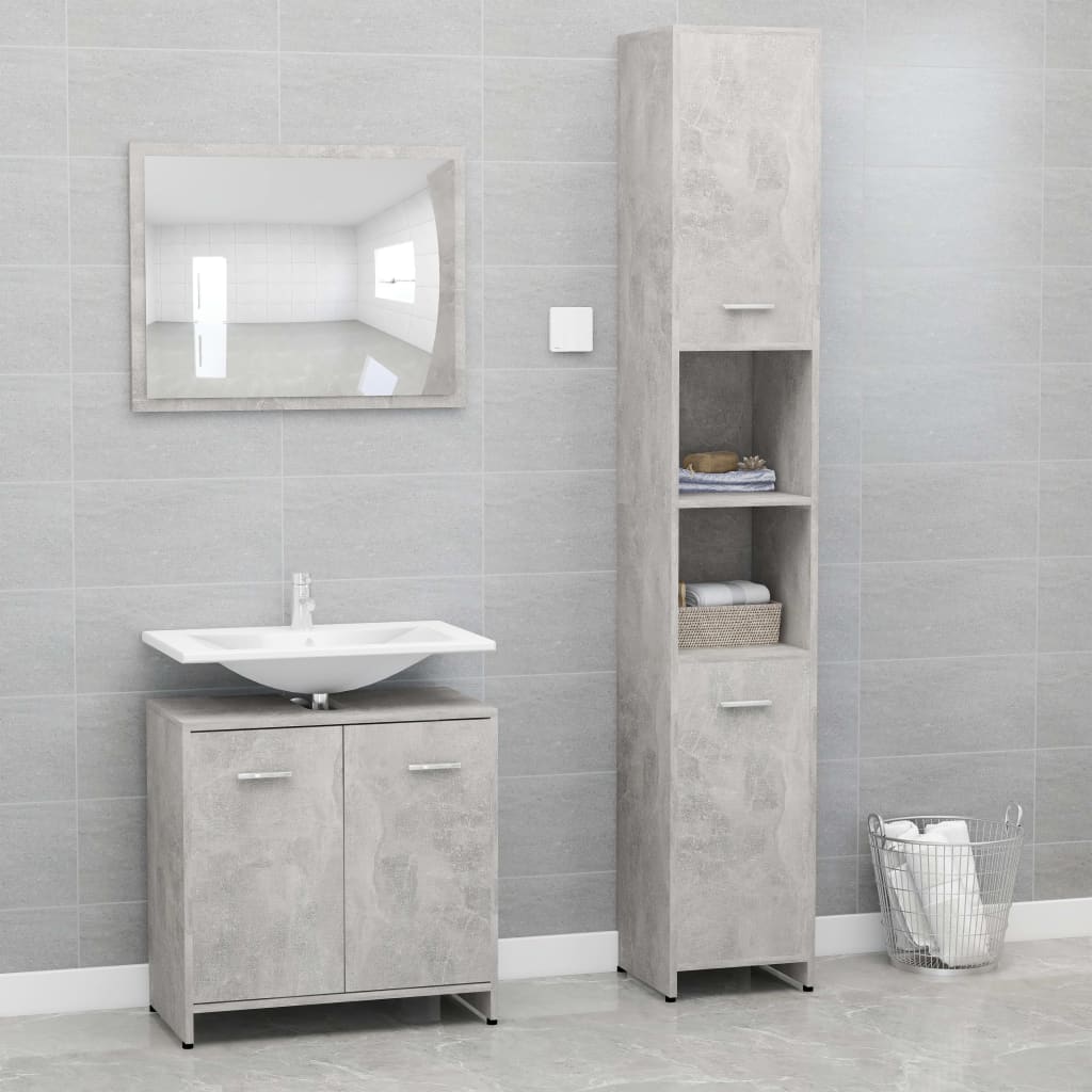 3 Piece Bathroom Furniture Set Concrete Grey Engineered Wood
