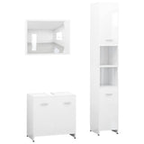 3 Piece Bathroom Furniture Set High Gloss White Engineered Wood - Front View