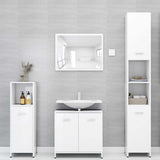 3 Piece Bathroom Furniture Set High Gloss White Engineered Wood - Side View