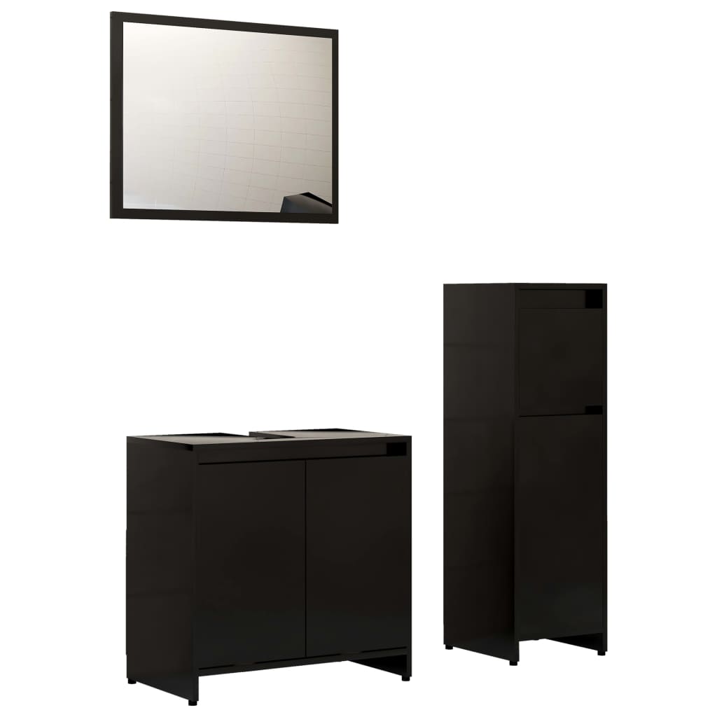 3 Piece Bathroom Furniture Set Black Engineered Wood
