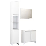 3 Piece Bathroom Furniture Set White Engineered Wood - Front View