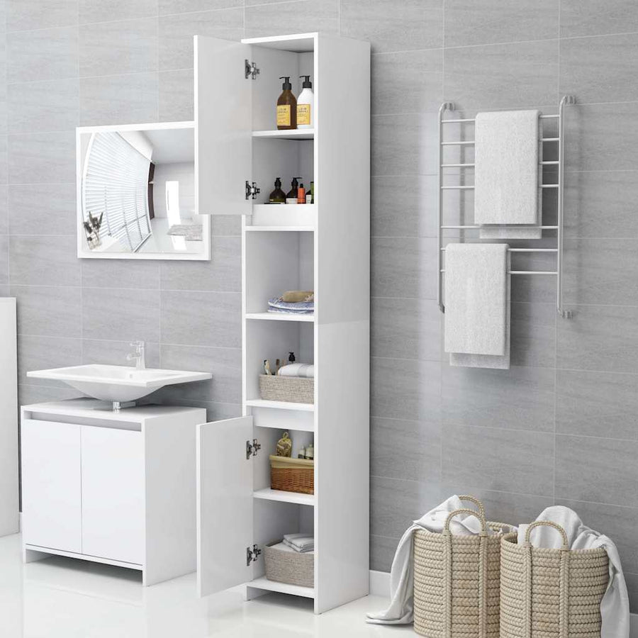3 Piece Bathroom Furniture Set White Engineered Wood