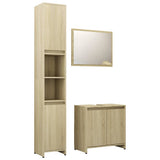 3 Piece Bathroom Furniture Set Sonoma Oak Engineered Wood - Front View