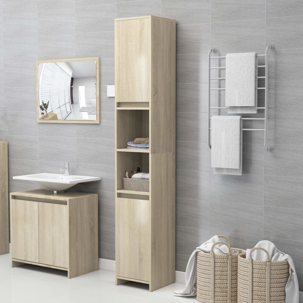 3 Piece Bathroom Furniture Set Sonoma Oak Engineered Wood