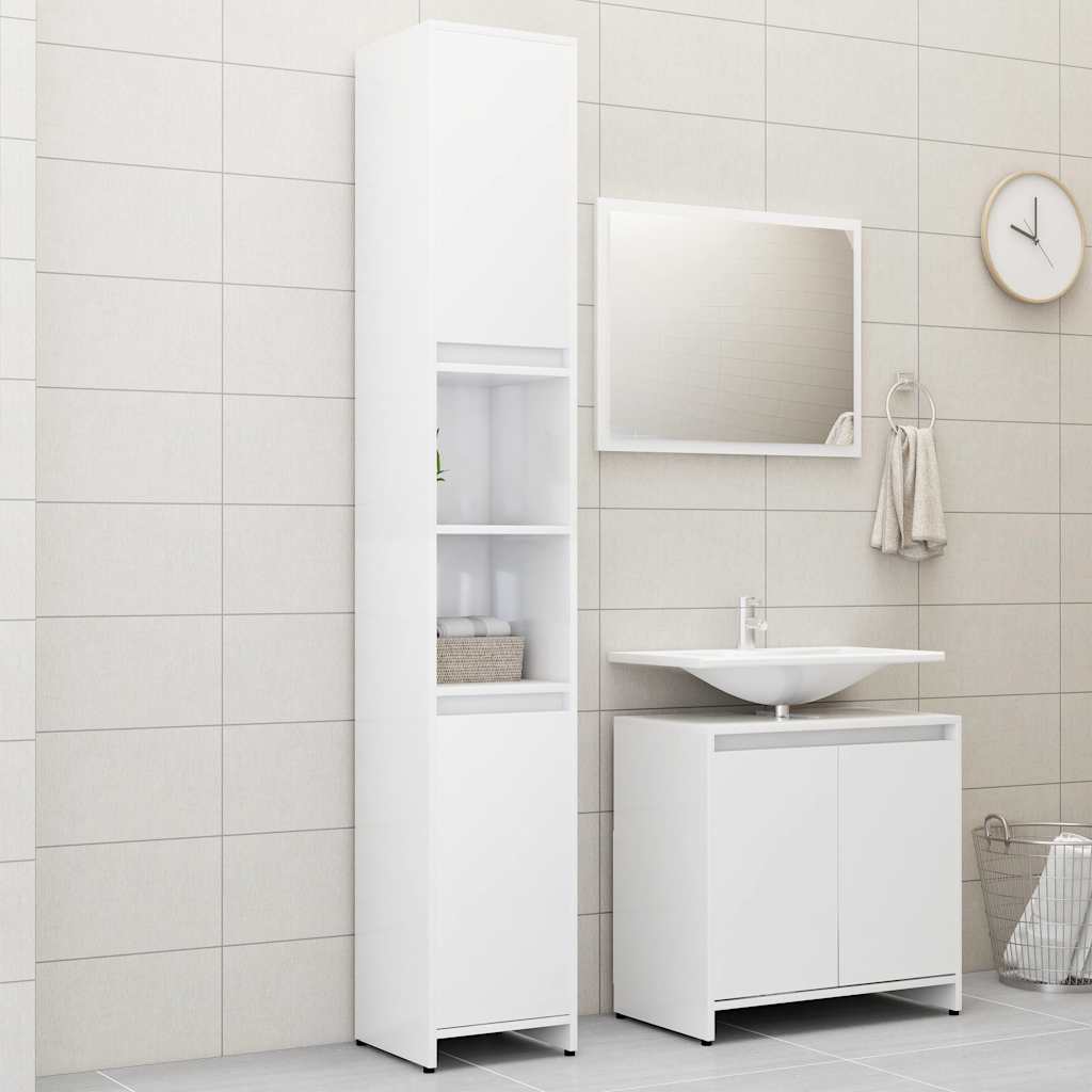 3 Piece Bathroom Furniture Set High Gloss White Engineered Wood
