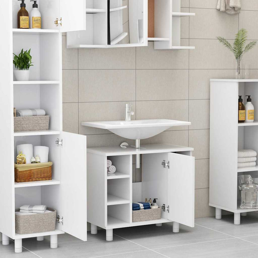 3 Piece Bathroom Furniture Set White Engineered Wood