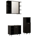 3 Piece Bathroom Furniture Set Black Engineered Wood - Front View