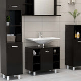 3 Piece Bathroom Furniture Set Black Engineered Wood - Extra Image