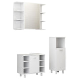 3 Piece Bathroom Furniture Set High Gloss White Engineered Wood - Front View