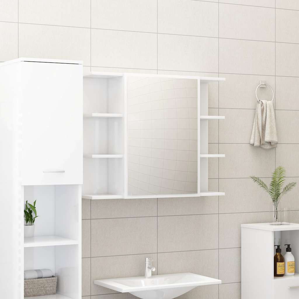 3 Piece Bathroom Furniture Set High Gloss White Engineered Wood