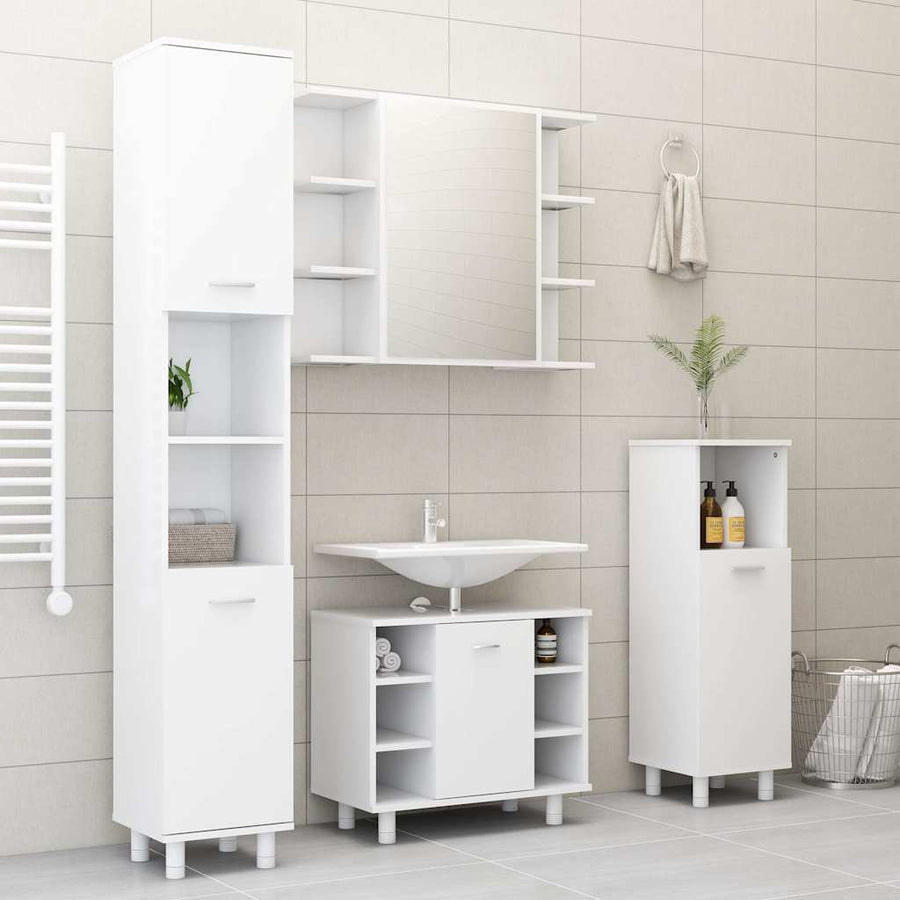 3 Piece Bathroom Furniture Set White Engineered Wood