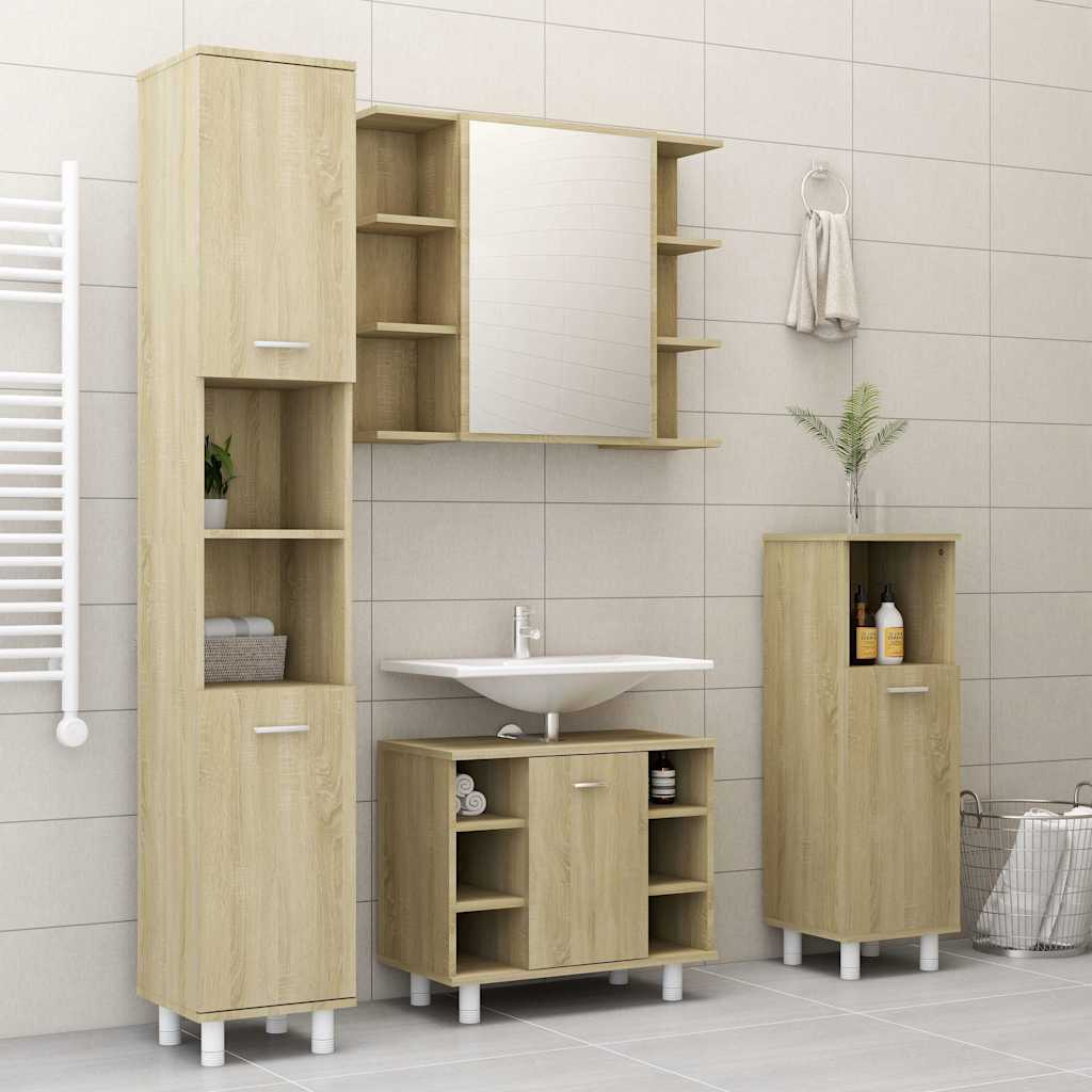 3 Piece Bathroom Furniture Set Sonoma Oak Engineered Wood