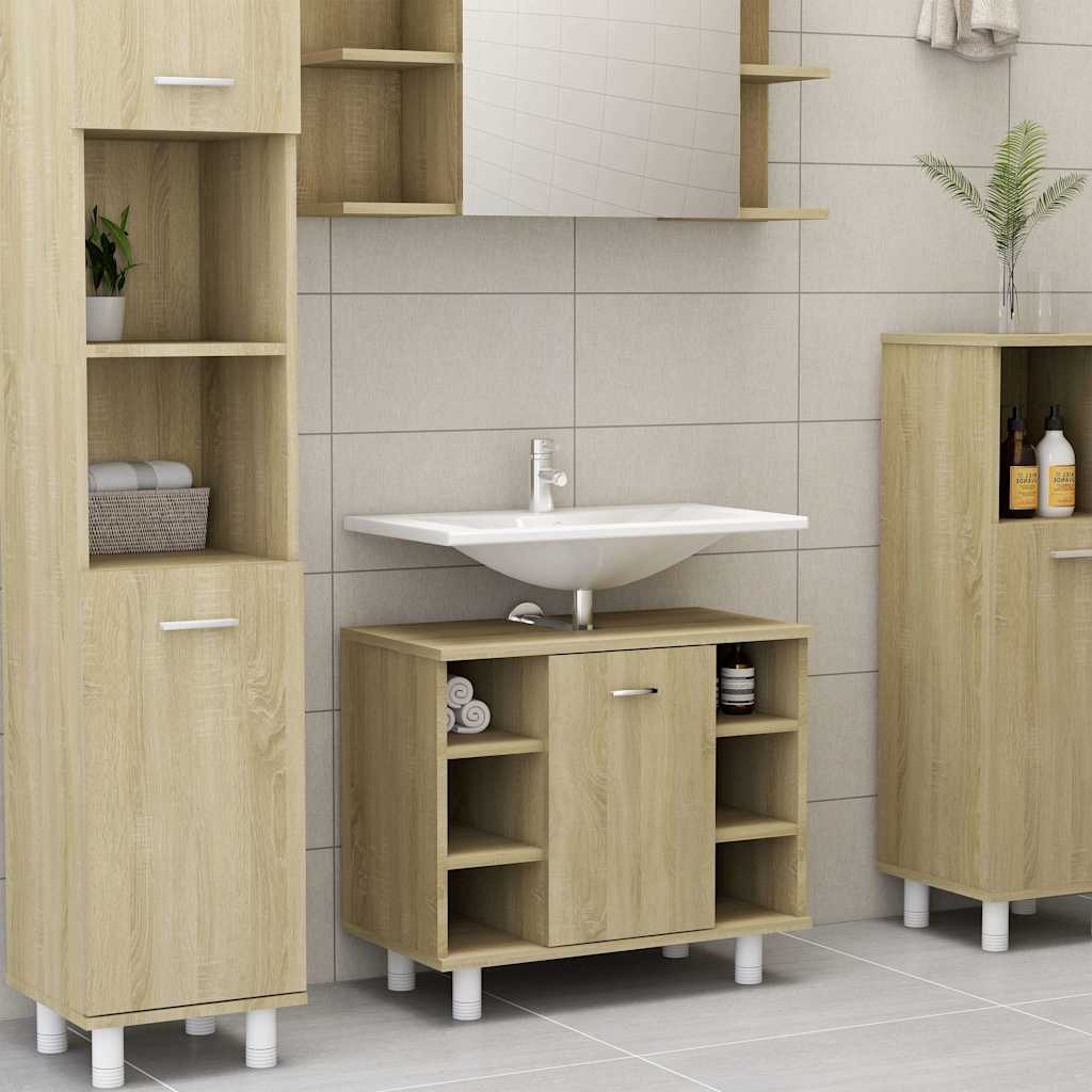 3 Piece Bathroom Furniture Set Sonoma Oak Engineered Wood