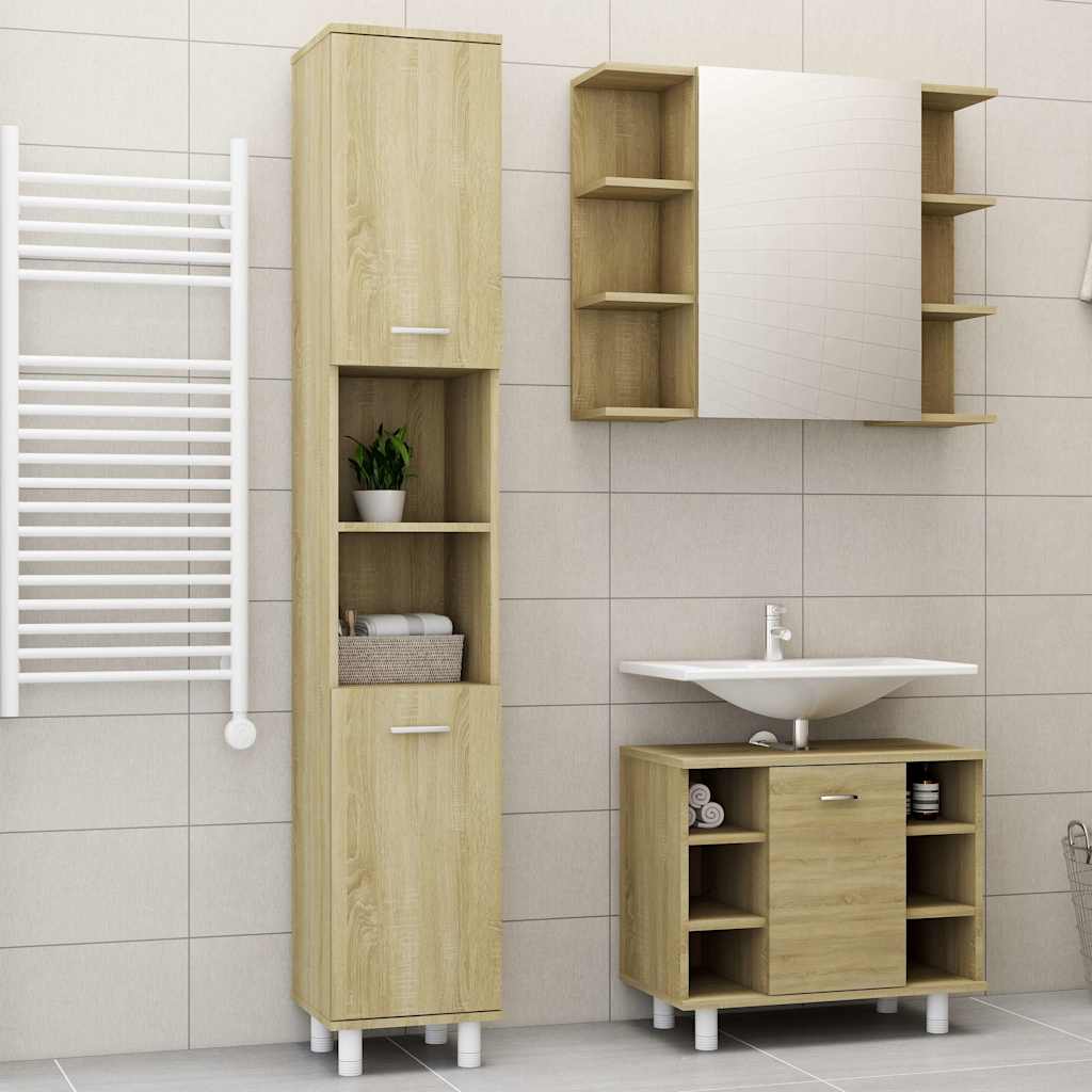 3 Piece Bathroom Furniture Set Sonoma Oak Engineered Wood