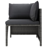 Sectional Corner Sofa with Cushions Grey Poly Rattan - Front View
