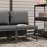 Sectional Middle Sofa with Cushions Grey Poly Rattan - Front View