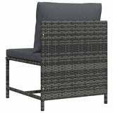 Sectional Middle Sofa with Cushions Grey Poly Rattan - Rear View