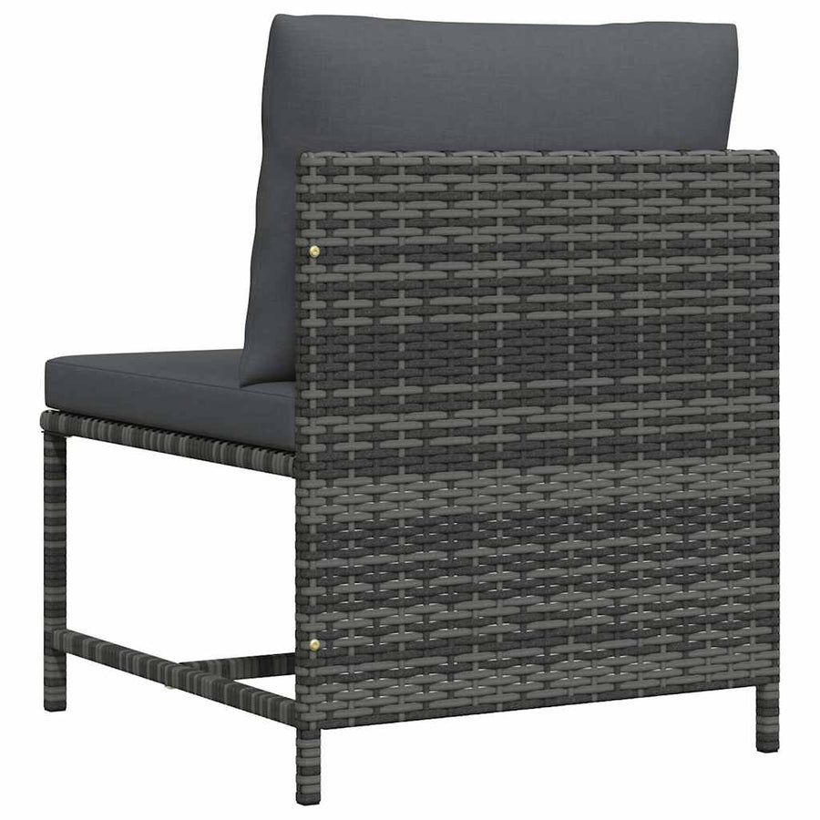 Sectional Middle Sofa with Cushions Grey Poly Rattan