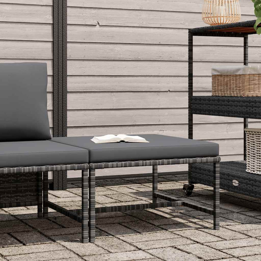 Sectional Footrest with Cushion Grey Poly Rattan