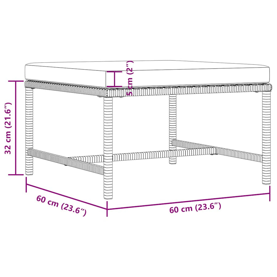 Sectional Footrest with Cushion Grey Poly Rattan