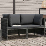 2-Seater Garden Sofa with Cushions Grey Poly Rattan