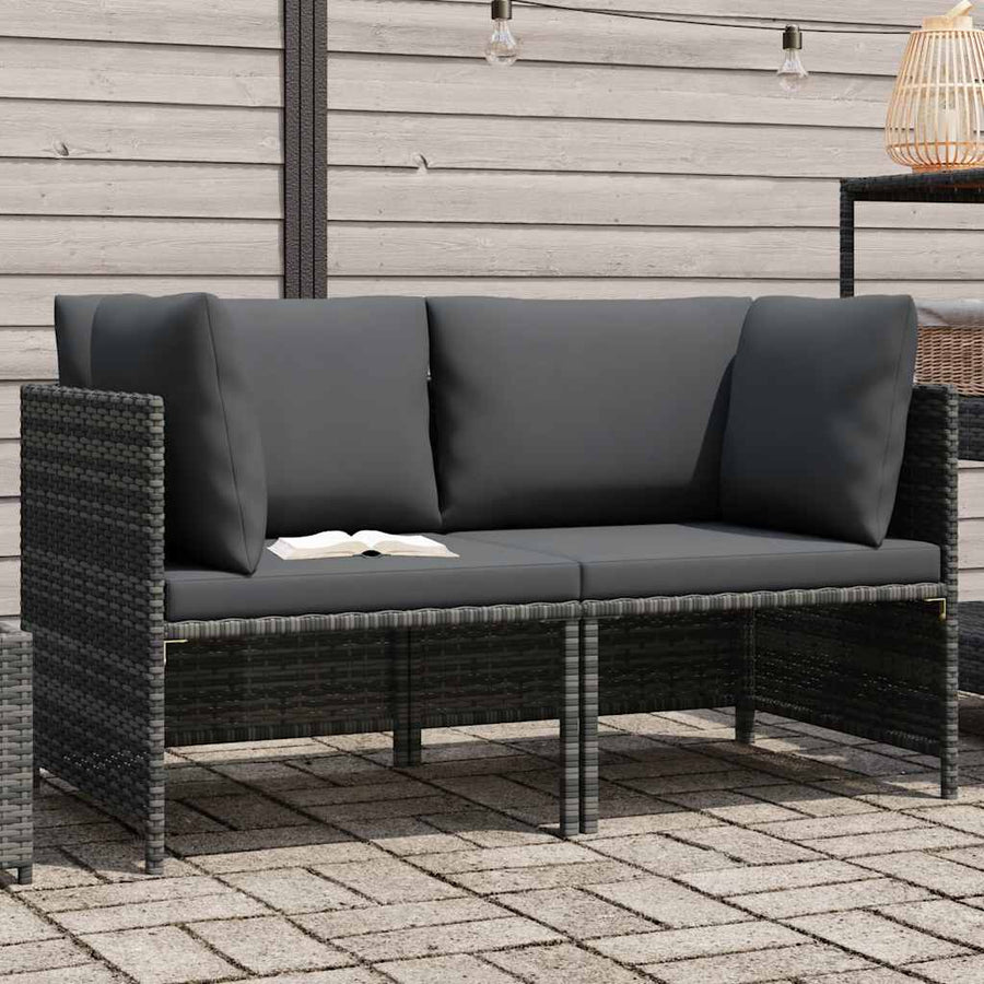 2-Seater Garden Sofa with Cushions Grey Poly Rattan
