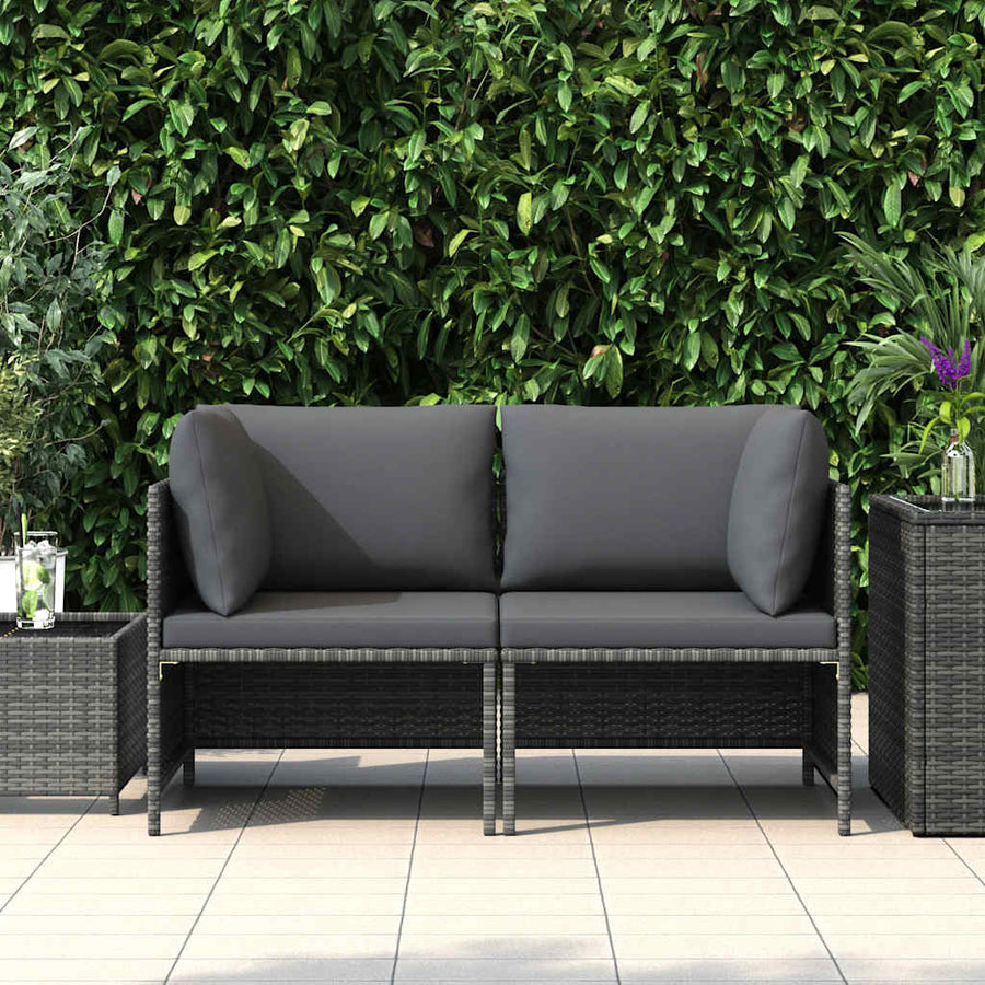 2-Seater Garden Sofa with Cushions Grey Poly Rattan