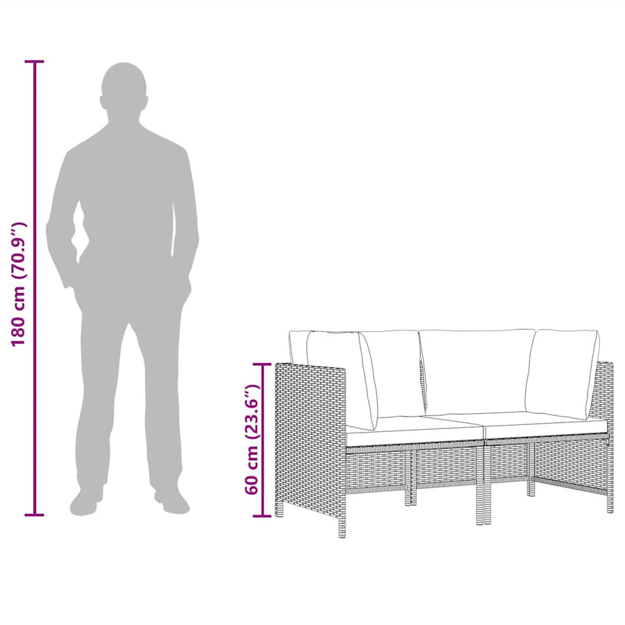 2-Seater Garden Sofa with Cushions Grey Poly Rattan