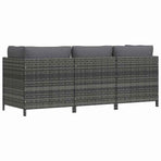 3-Seater Garden Sofa with Cushions Grey Poly Rattan