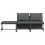 3 Piece Garden Sofa Set with Cushions Grey Poly Rattan