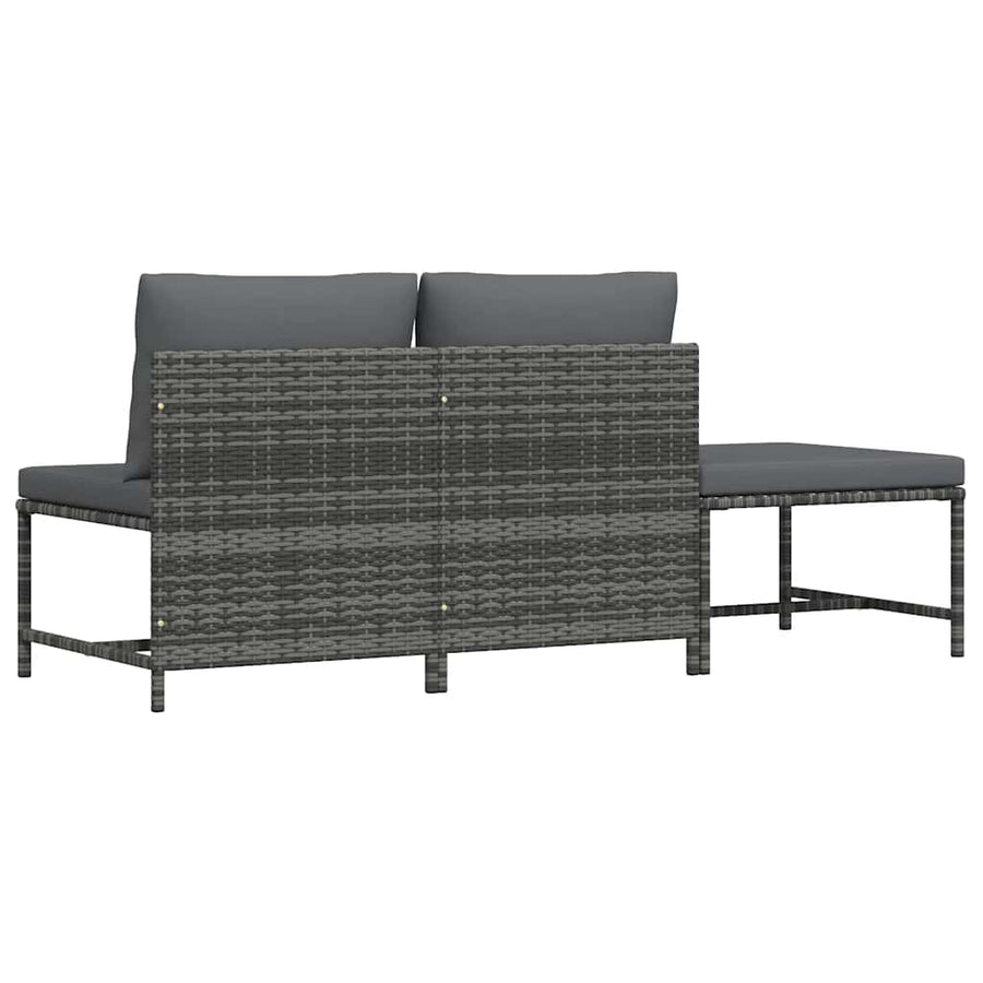 3 Piece Garden Sofa Set with Cushions Grey Poly Rattan