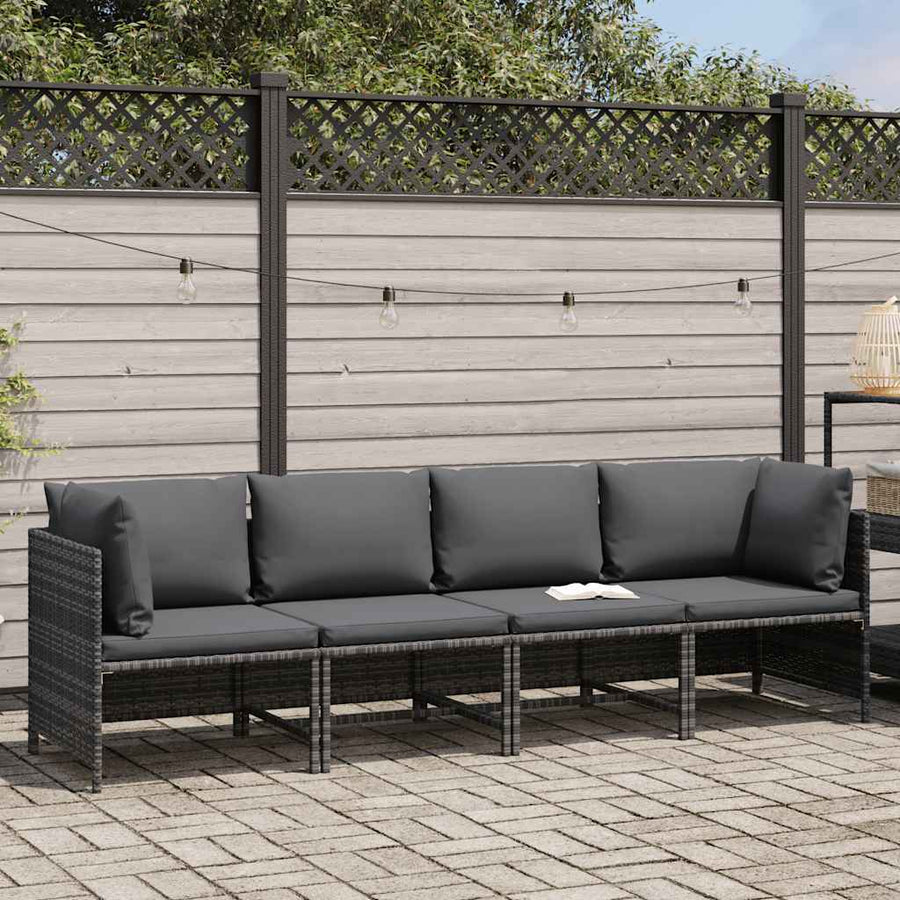 4-Seater Garden Sofa with Cushions Grey Poly Rattan