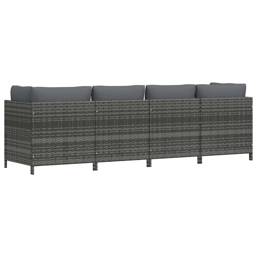 4-Seater Garden Sofa with Cushions Grey Poly Rattan