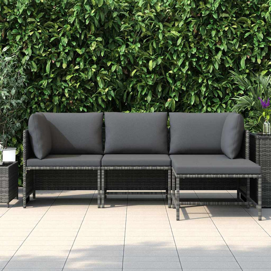 4 Piece Garden Lounge Set with Cushions Poly Rattan Grey