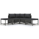 5 Piece Garden Sofa Set with Cushions Grey Poly Rattan