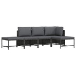 5 Piece Garden Sofa Set with Cushions Grey Poly Rattan
