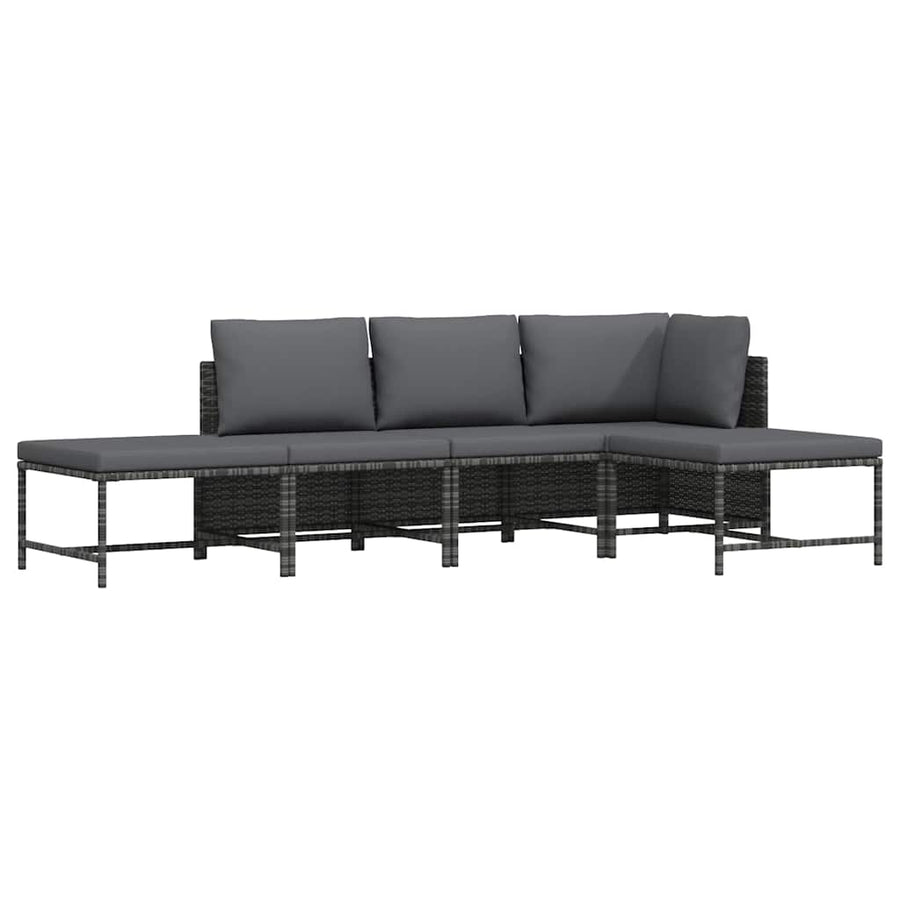 5 Piece Garden Sofa Set with Cushions Grey Poly Rattan