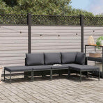 5 Piece Garden Sofa Set with Cushions Grey Poly Rattan