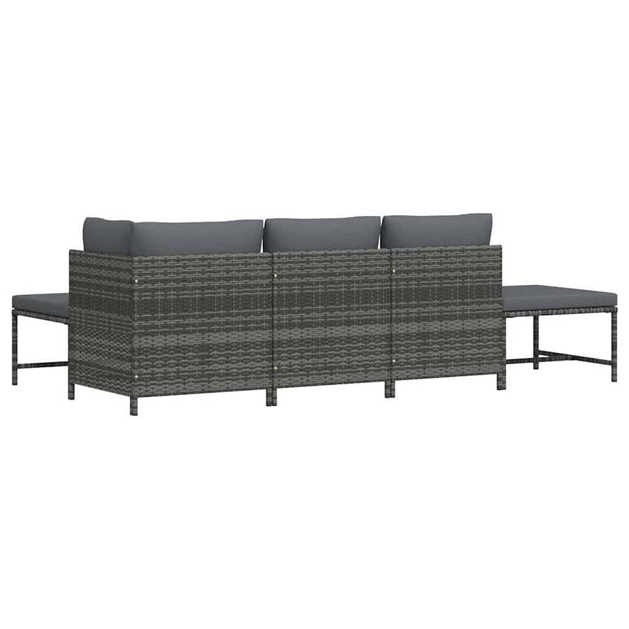 5 Piece Garden Sofa Set with Cushions Grey Poly Rattan