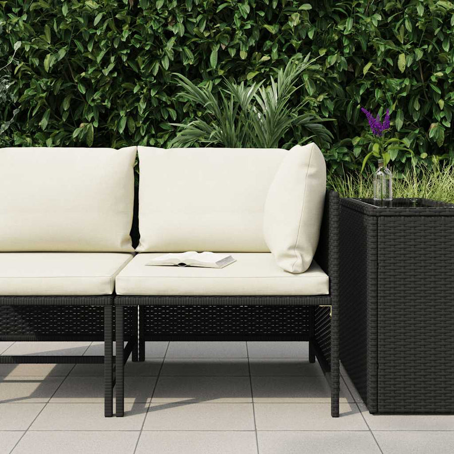 Sectional Corner Sofa with Cushions Black Poly Rattan