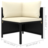 Sectional Corner Sofa with Cushions Black Poly Rattan - 45-Degree Angle