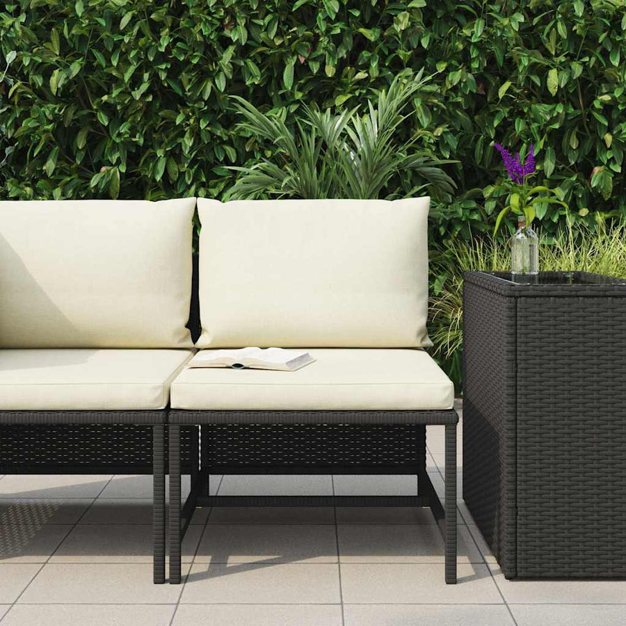 Sectional Middle Sofa with Cushions Black Poly Rattan
