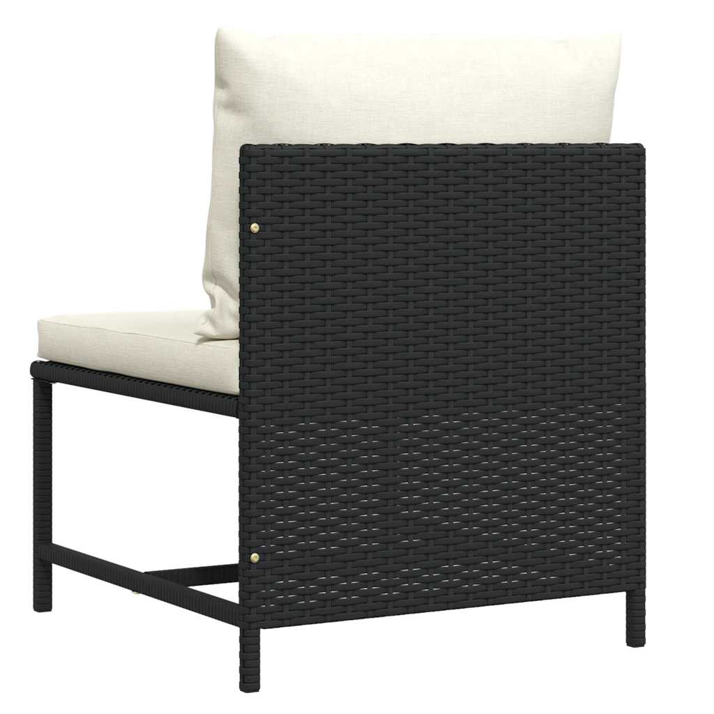 Sectional Middle Sofa with Cushions Black Poly Rattan