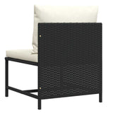 Sectional Middle Sofa with Cushions Black Poly Rattan - Rear View