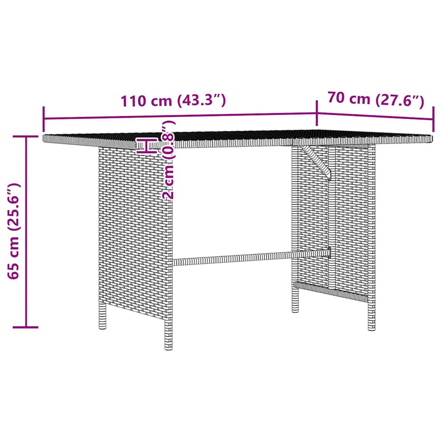 Garden Dining Table Black 110x70x65 cm Poly Rattan