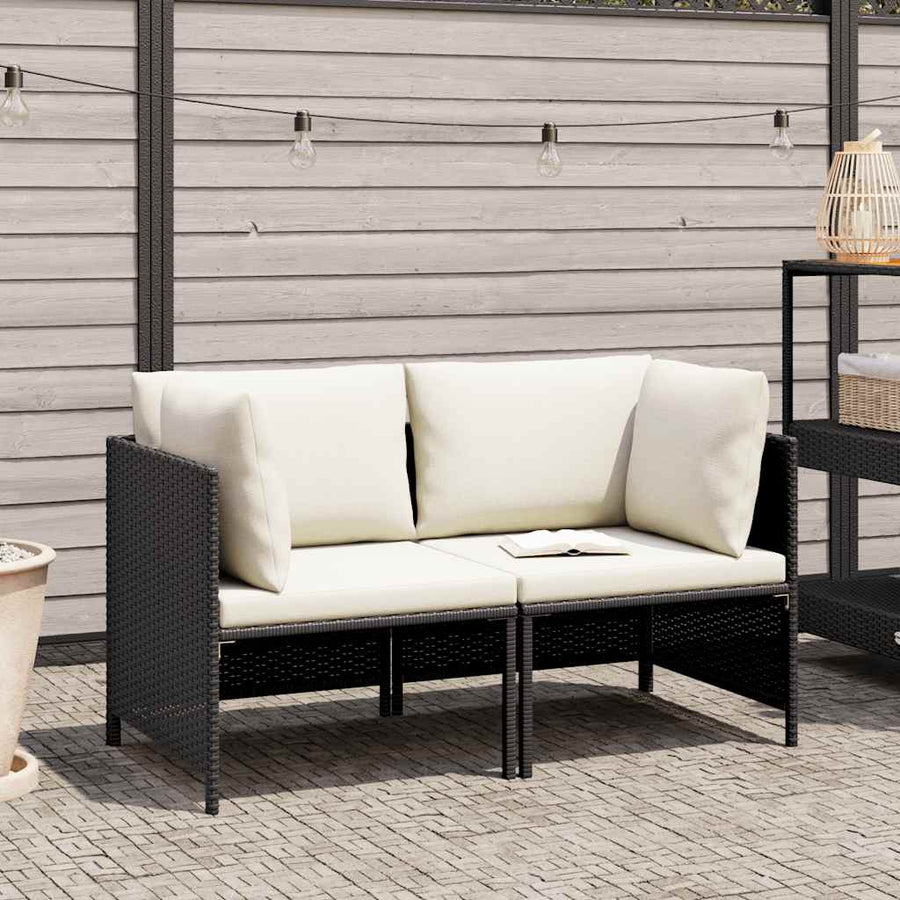 2-Seater Garden Sofa with Cushions Black Poly Rattan