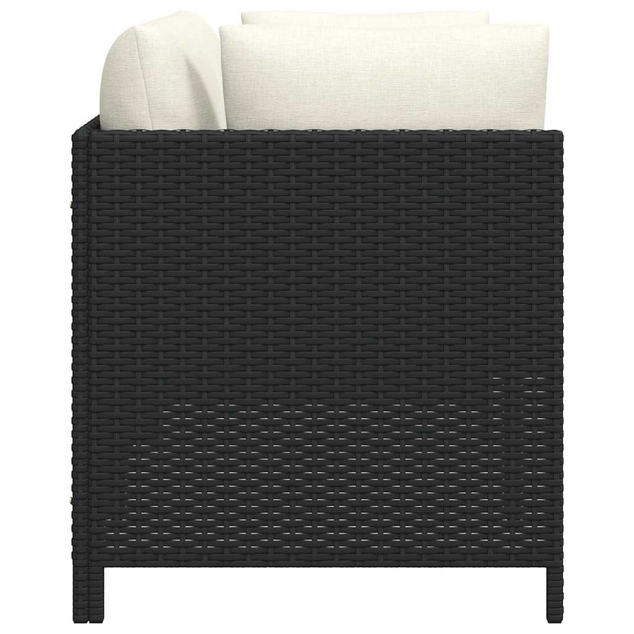 2-Seater Garden Sofa with Cushions Black Poly Rattan