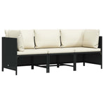 3-Seater Garden Sofa with Cushions Black Poly Rattan